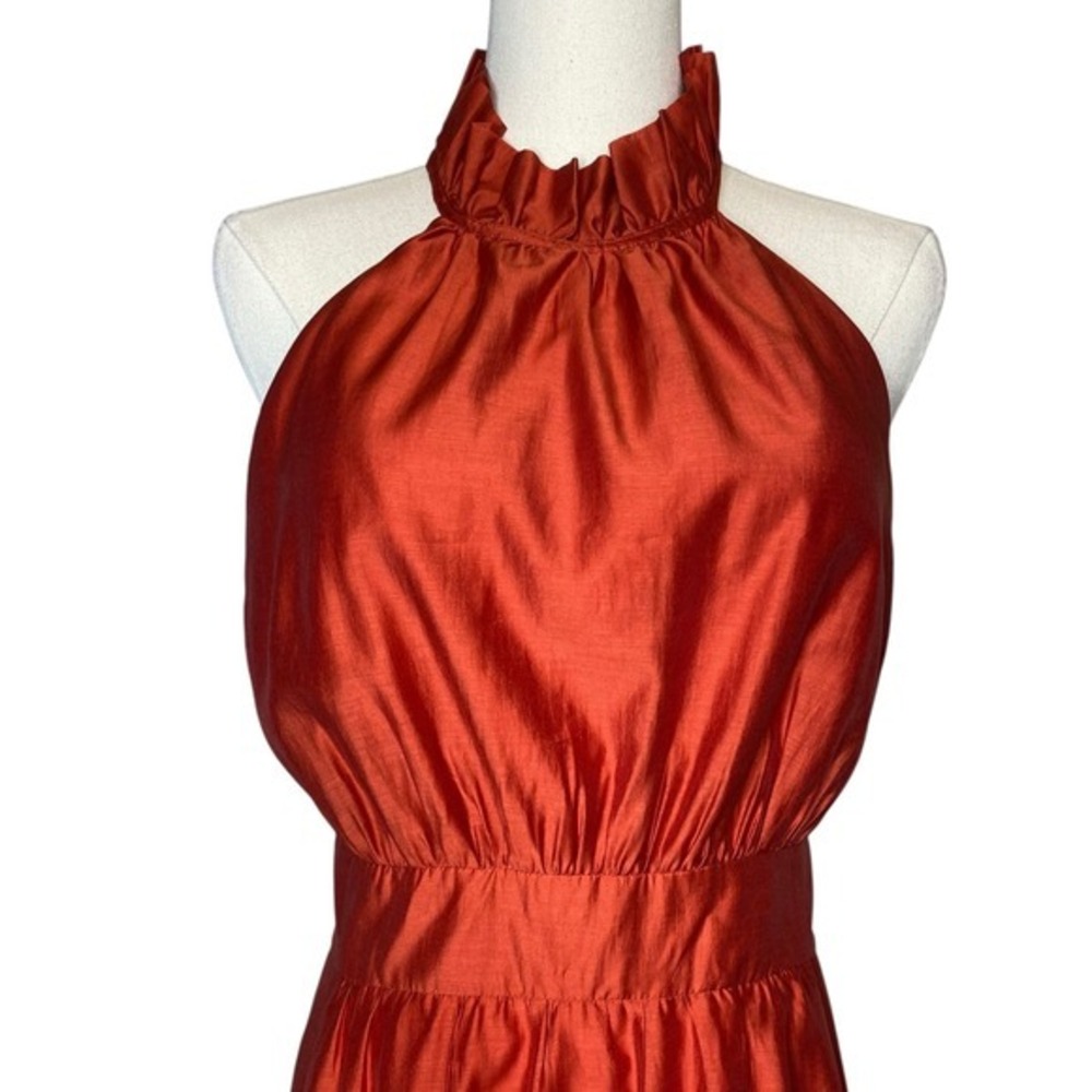Banana Republic Halter Midi Dress Ruffle Neck Resort Wear Wedding Guest Orange 4 - Picture 3 of 6